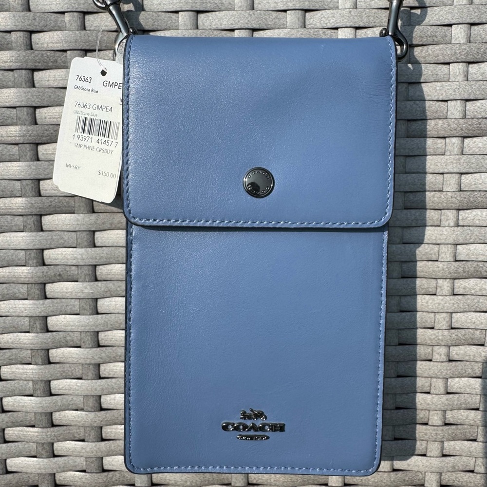 Coach Snap Phone Crossbody Bag- Color:Stone Blue